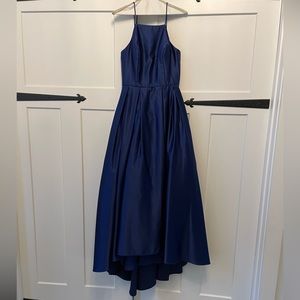 Betsy & Adam Blue Satin Halter Dress